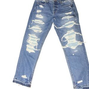 American Eagle Outfitters Men's Light Blue Distressed Slim Straight Jeans